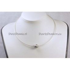 Tahitiparel 14mm zilveren choker kabelcollier modern bajonetslot, 45cm 1.8 mm modern zilver in bestelling  y