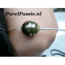 Tahiti parel 13 x 15,1mm zoutwater, zilver 925 choker collier bajonetslot 42 of 45cm
