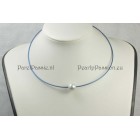 Zuidzee parel 13mm + Titanium blauwe spang collier ketting 15cm doorsnee y