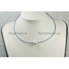 Zuidzee parel 13mm + Titanium blauwe spang collier ketting 15cm doorsnee