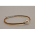 Parel staal leer armband bruin met witte zoetwaterparel 11mm 20cm