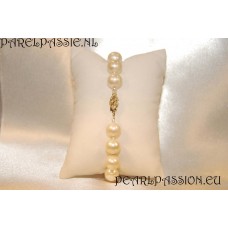 Parelarmband grote zoetwaterparel wit 9,5- 10mm 20cm gouden slotje ..