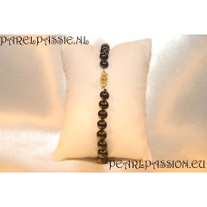 Parelarmband zwart zoetwaterparels 6-8mm 14k slotje  y