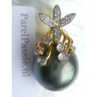 Tahiti parelhanger zwart enorm grote 15x17mm parel goud op 925 zilver  y