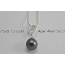 Tahiti * parelhanger clip aanhanger zwarte zoutwaterparel 12x13mm zilver  y