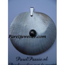 Tahiti parel hanger op gepolijste zoutwater oester zilveren hanger 7cm