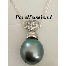 Tahiti parelhanger zoutwater grijs pauw 14mm zilveren hart 925 liefde voor altijd Valentijn cadeau ..