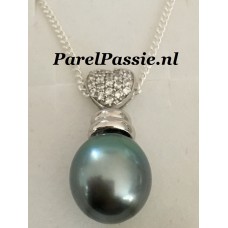 Tahiti parelhanger zoutwater grijs pauw 14mm zilveren hart 925 liefde voor altijd Valentijn cadeau y