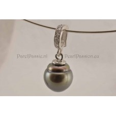 Tahiti parel hanger zoutwaterparel 11x12mm, clip hanger cz 925 zilver  y-