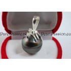 Tahiti parelhanger zeer grote zwarte zoutwaterparel 14 x 15mm zilver  y
