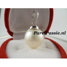 Zuidzee parelhanger wit 13mm zoutwater zilver 925  y