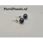 Uitverkocht Pareloorknoppen blauw tot zwart 7 - 8mm zoetwater parels  zilver 925