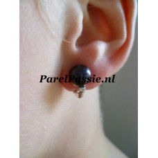 Parel oorclips AAA zwarte zoetwaterparels ca 9mm zilver 925 y