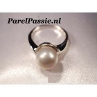 Parelring grijze zoetwaterparel zilver 10mm  AAA kwaliteit ..