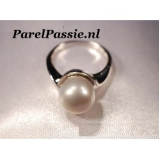 Parelring grijze zoetwaterparel zilver 10mm  AAA kwaliteit  y