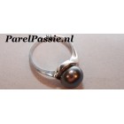 Parel ring zilveren 10mm pauw zwarte zoetwaterparel, AAA kwaliteit