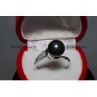 Design  zilveren ring met 9mm zwarte parel, AAA mt 17,5