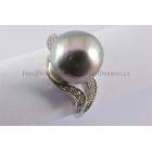 Tahiti parel ring ca. 12mm zwart /donker grijs, zilver 925 maat 18,5  y