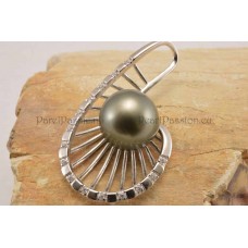 Tahiti grote parelhanger zwarte zoutwaterparel 11-12mm Rhodium cz zilver  y