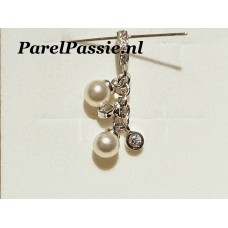Zilveren hanger aanhanger luxe met cz en imitatie parel