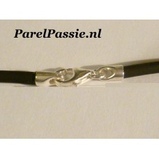 Modern zwart collier met zilveren sluiting 70cm karabijn slot 925  y.