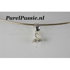 Hanger zonder parel oog, kap 8mm bloem met pin zilver 925 y+