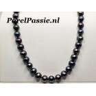 Verkocht Parelketting zwarte pauw zoetwaterparels met magneetslot 44cm 