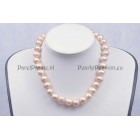 Grote echte zoetwaterparelketting room roze  12mm x 14mm 45cm   y