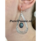 Blauwe grote pareloorbellen zoetwater ca. 8 x 10mmm zilver