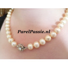 Parels collier ketting licht goud roze 10mm gratis knopen op maat prachtig ..