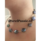 Parelset ketting armband zoetwaterparels blauw paars pauw kleurige muntparels   y