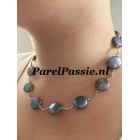 Parelset ketting armband zoetwaterparels blauw paars pauw kleurige muntparels  ..