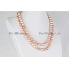 Meerkleurig 2 rij parelketting zoet water 9mm roze 46 cm zilver  y