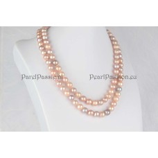 Meerkleurig 2 rij parelketting zoet water 9mm roze 46 cm zilver  y
