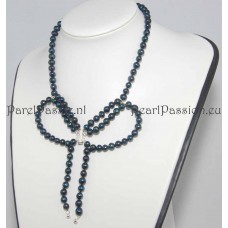 Design parelketting strik zwarte parelketting zoetwater zilveren slot 925  y