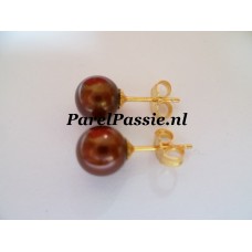 Verkocht Prachtige * Akoya pareloorbellen bruin ca. 7,5mm ronde AAA parels  y