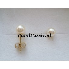 Verkocht * 14k kleine witte zoetwaterparel oorstekers 5.5-6 mm JKa 585 zie model 42550274 y