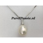 Verkocht * Parelhanger 18k gouden diamanten zoetwater wit lichte blauw groen tone 10mm -13 mm