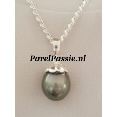 Verkocht Tahiti * parelhanger grote 12mm x 15mm pauw zwart, 925 zilver Koopje!