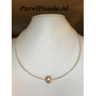 Grote roze zoetwaterparel met zilverencollier 45cm 2mm  y