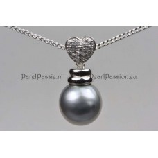 Tahiti parelhanger zoutwater grijs 12mm zilveren hart met gratis zilveren collier van 45cm 925 liefde voor altijd Valentijn cadeau ..
