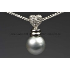 Tahiti parel zoutwater zilveren hart hanger met gratis zilveren collier 42 cm  y