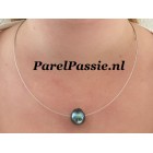 Witgouden collier grote Tahiti zouwtwater parel pauw groen 14k 585 45cm  y