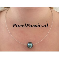 Witgouden collier grote Tahiti zouwtwater parel pauw groen 14k 585 45cm  y..
