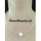 Zuidzee parel 13 x 13,5mm zoutwater, zilveren collier bajonetslot 45cm of 42cm y
