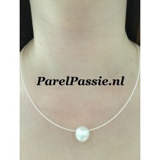 Zuidzee parel 13 x 13,5mm zoutwater, zilveren collier bajonetslot 45cm of 42cm y