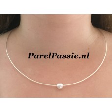Zuidzee parelsieraad wit 8mm zoutwaterparel zilveren collier 1.2mm 45cm y