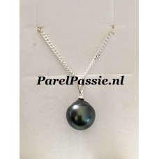 Tahiti zoutwaterparel zwarte druppel 10mm zilveren collier 42cm  y