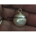 Moderne immitatie parelhanger gouden 14k,  ca. 16mm room champagne ..