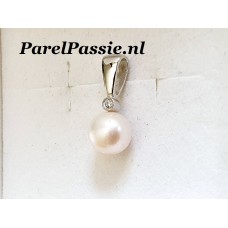 Parelhanger ronde 8mm zoetwater 925 zilveren hanger stevig met groot oog cz